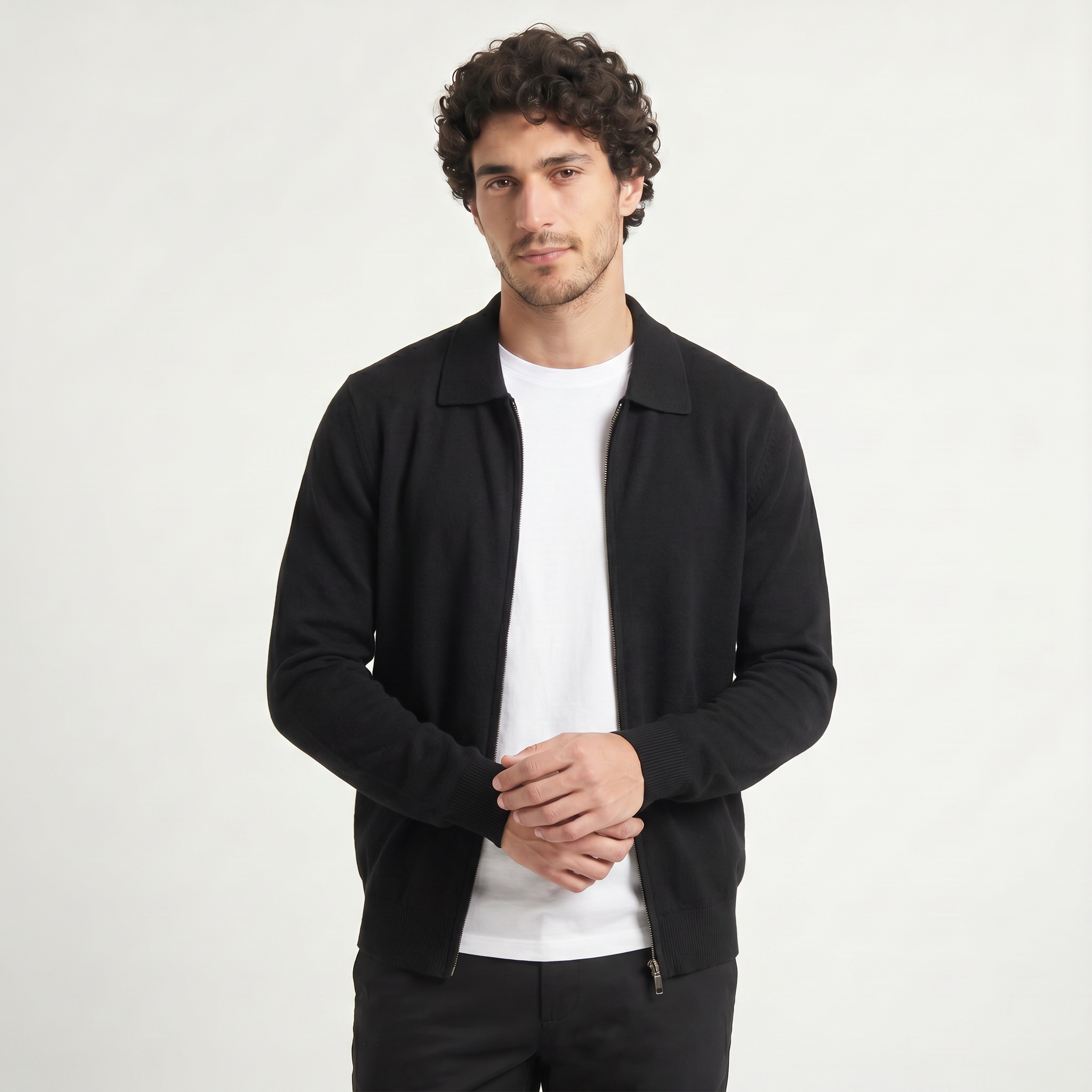 Men's Zip-Up Wool Cardigan – Shirt Collar