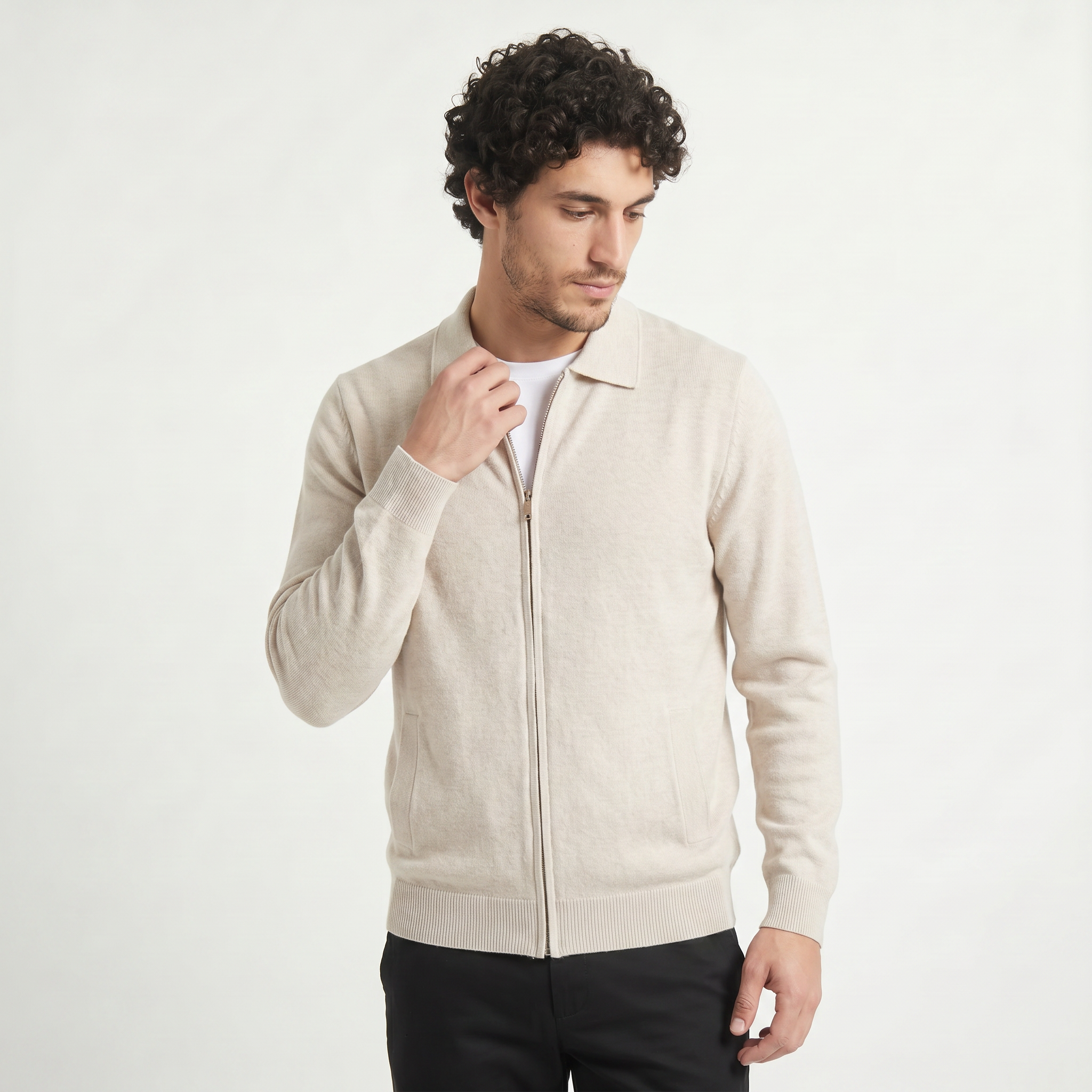Men's Zip-Up Wool Cardigan – Shirt Collar