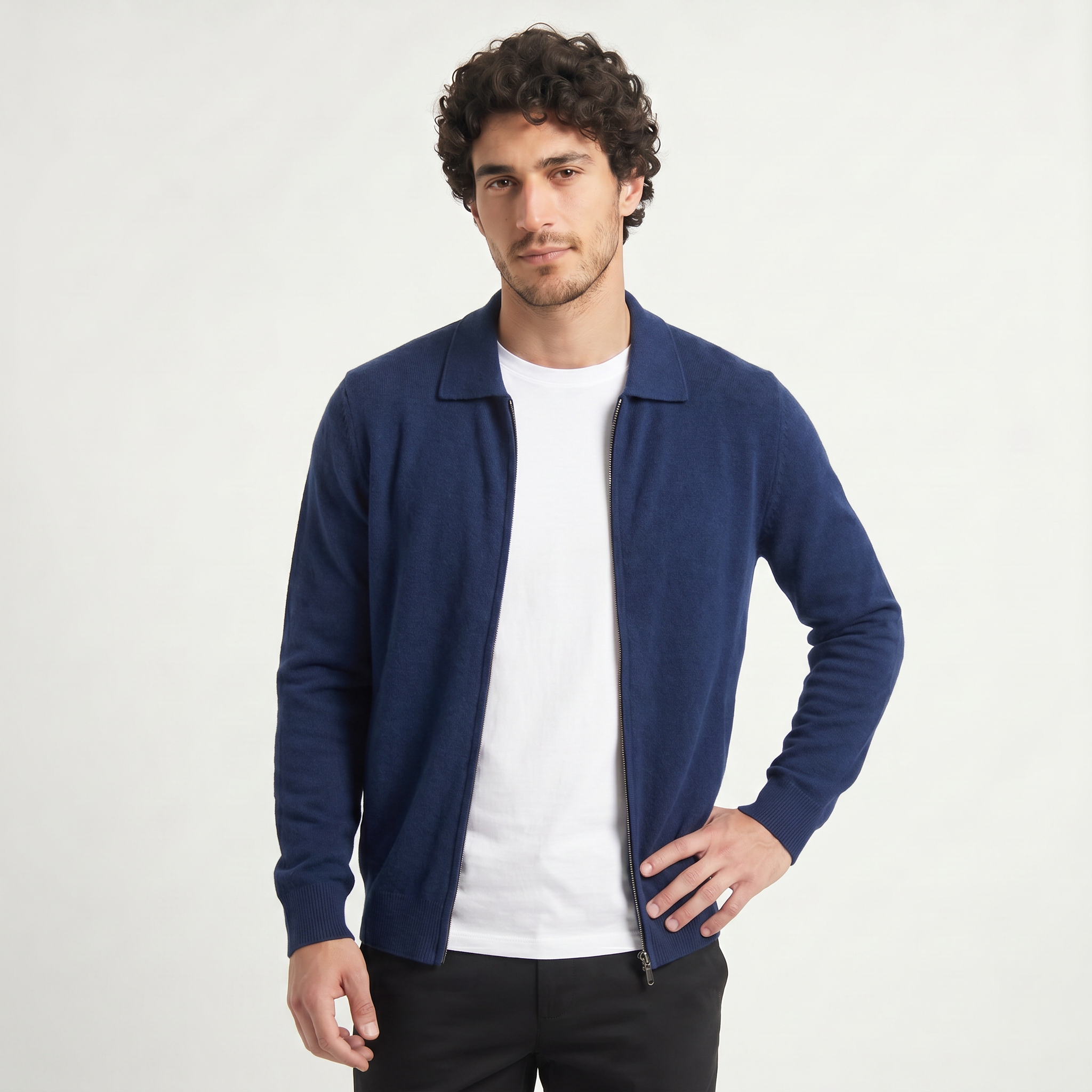 Men's Zip-Up Wool Cardigan – Shirt Collar