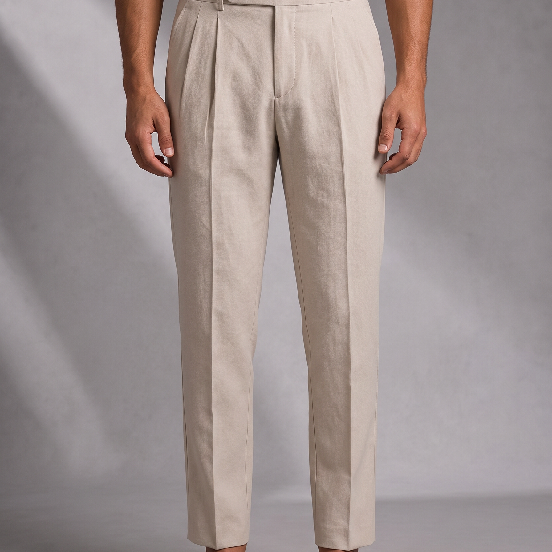 Men's Pleated Trousers with Buckle Fastening