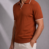 Men's Knitted Polo Shirt with Contrast Tipping Open Collar