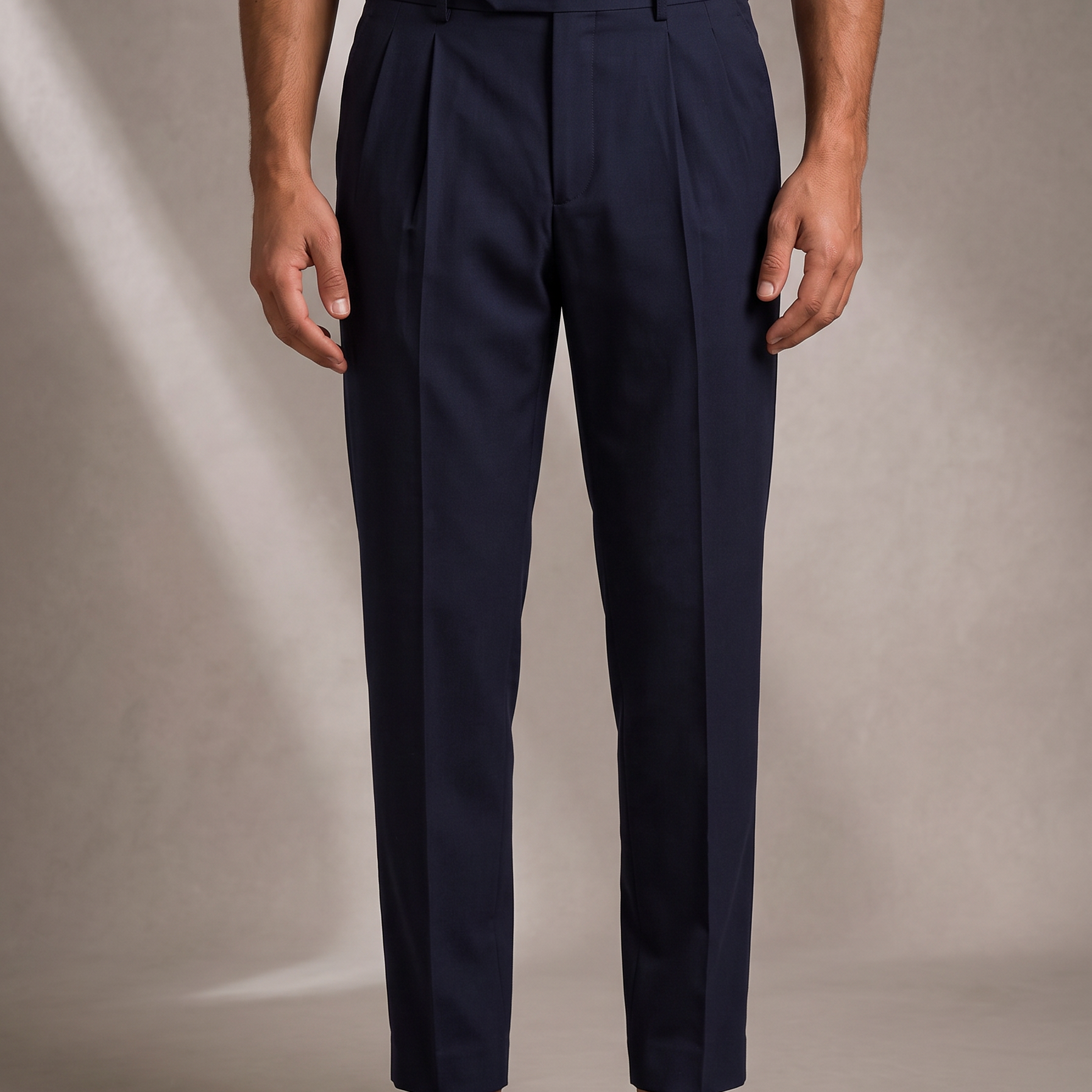Men's Pleated Trousers with Buckle Fastening