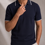 Men's Knitted Polo Shirt with Contrast Tipping Open Collar
