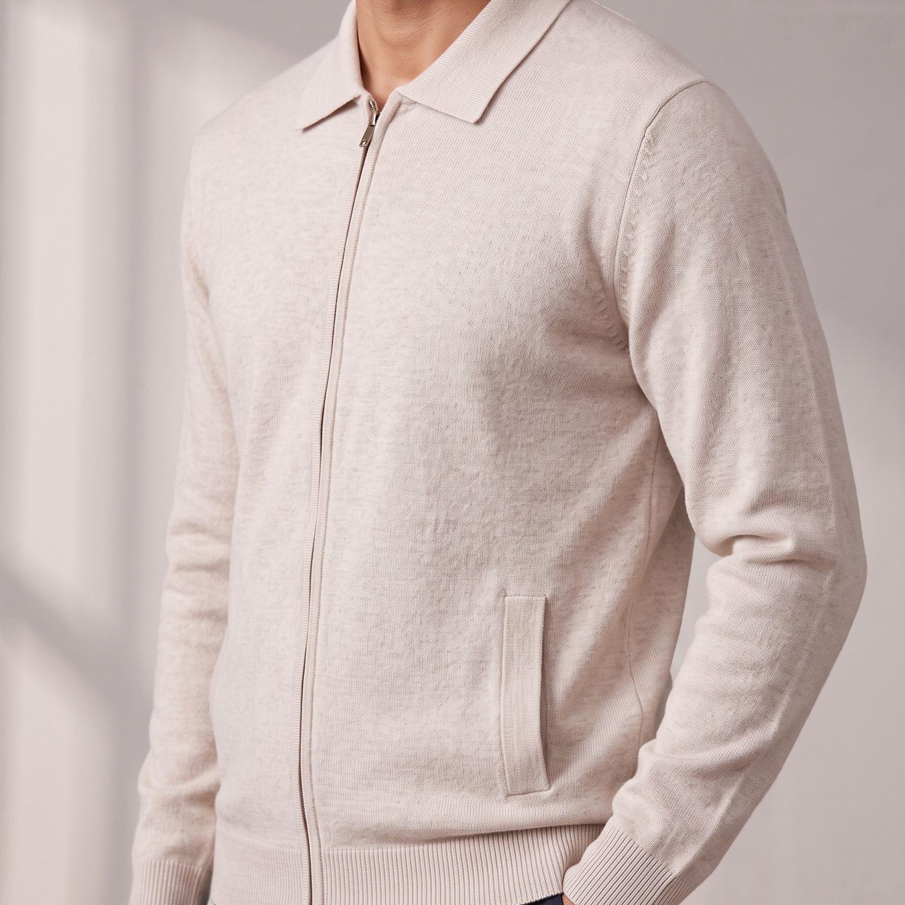 Men's Knitted Full-Zip Cardigan with Collar
