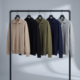 Men's Textured Knit Long Sleeve Polo with Mock Buttons