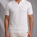 Men's Textured Knit Polo Shirt with Open Collar
