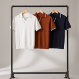 Men's Knitted Polo Shirt with Contrast Tipping Open Collar