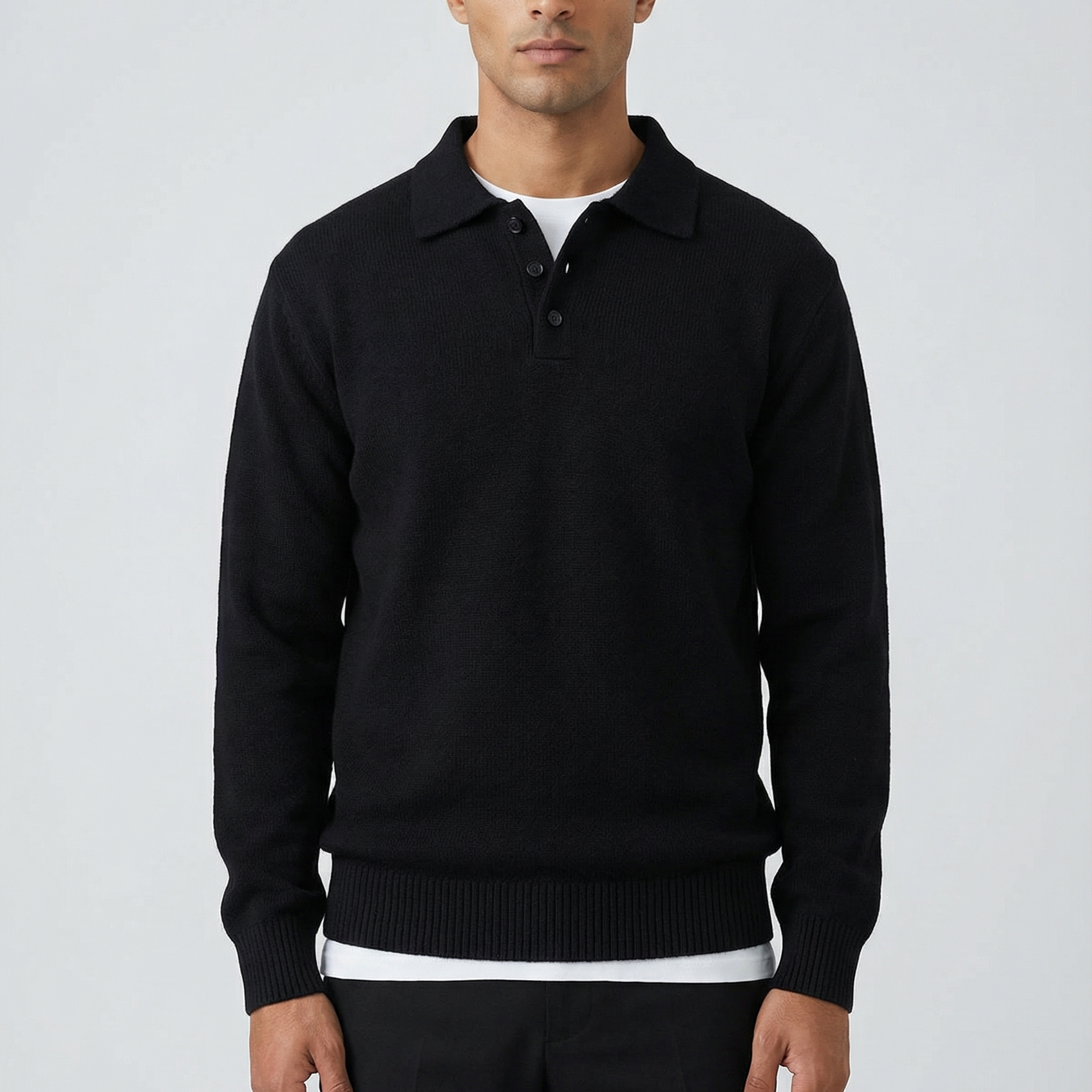 Men's Knitted Polo Jumper – Textured Knit