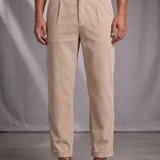 Men's Beige Corduroy Trousers Pleated Wide Fit