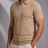Men's Textured Knit Polo Shirt with Open Collar