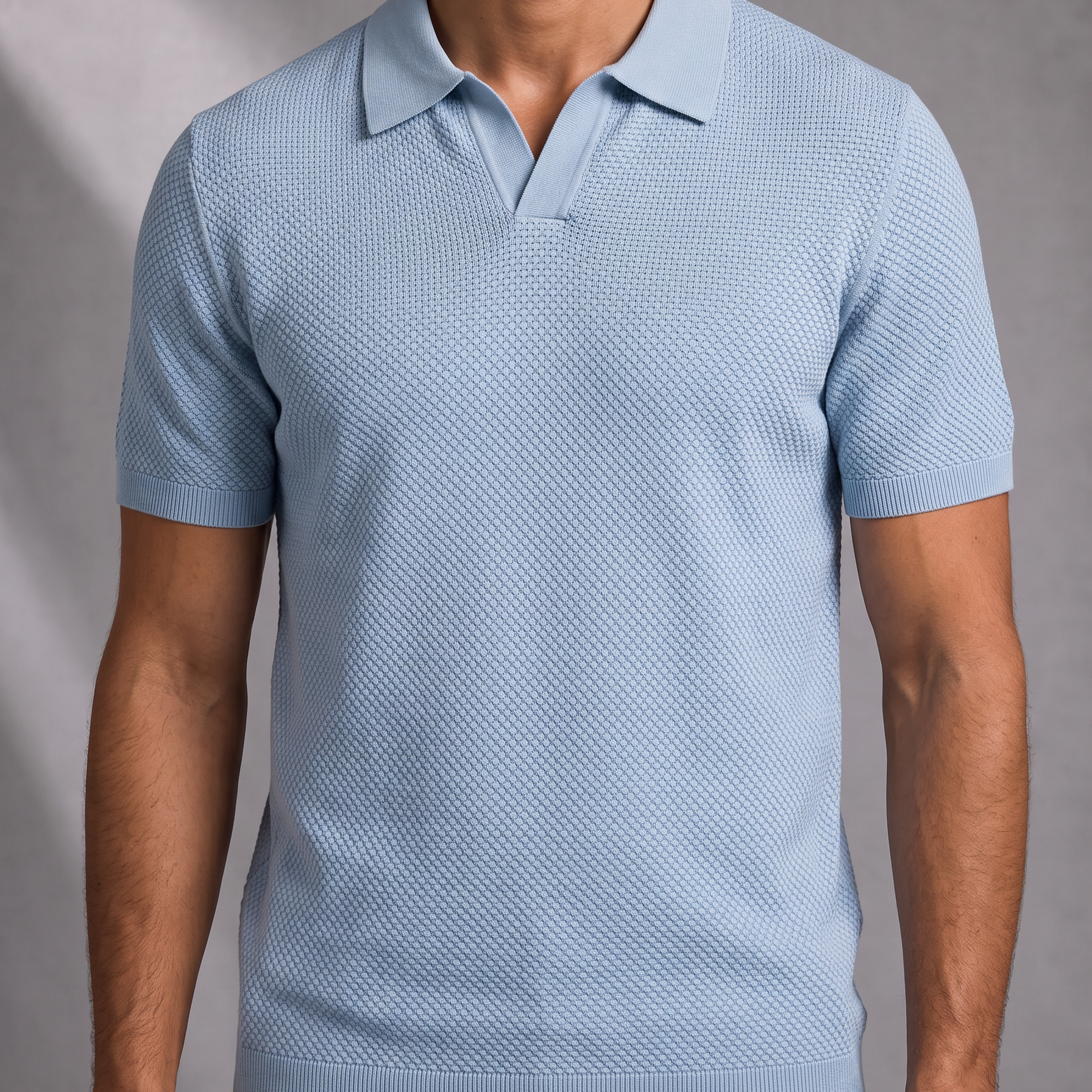 Men's Textured Knit Polo Shirt with Open Collar