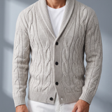 Men's Cable Knit Cardigan with Shawl Collar