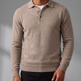 Men's Textured Knit Long Sleeve Polo with Mock Buttons