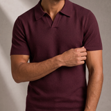 Men's Textured Knit Polo Shirt with Open Collar