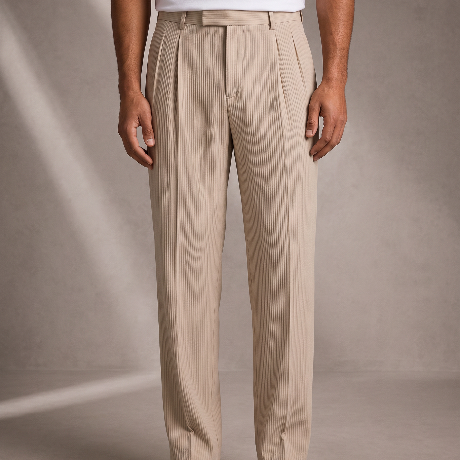 Men's Formal Pleated Trousers with Elasticated Waist