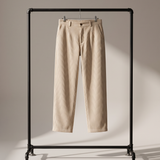 Men's Beige Corduroy Trousers Pleated Wide Fit
