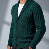 Men's Cable Knit Cardigan with Shawl Collar