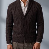 Men's Cable Knit Cardigan with Shawl Collar
