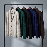 Men's Cable Knit Cardigan with Shawl Collar