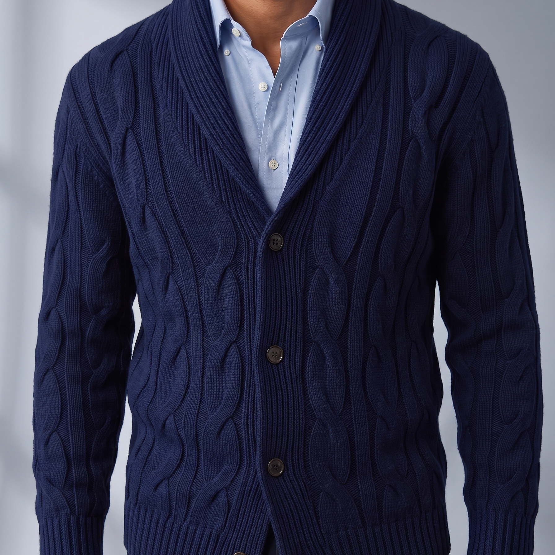 Men's Cable Knit Cardigan with Shawl Collar