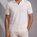 Men's Knitted Polo Shirt with Contrast Tipping Open Collar