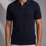 Men's Textured Knit Polo Shirt with Open Collar