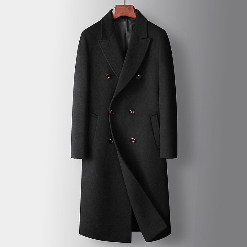 Men's Double-Breasted Overcoat – Wool Blend