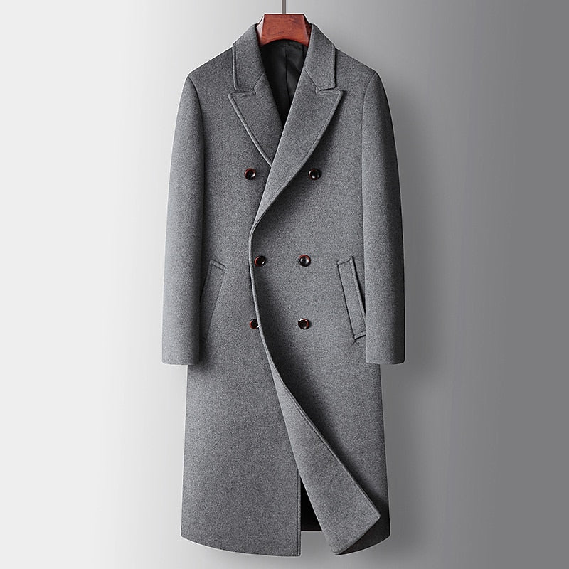 Men's Double-Breasted Overcoat – Wool Blend